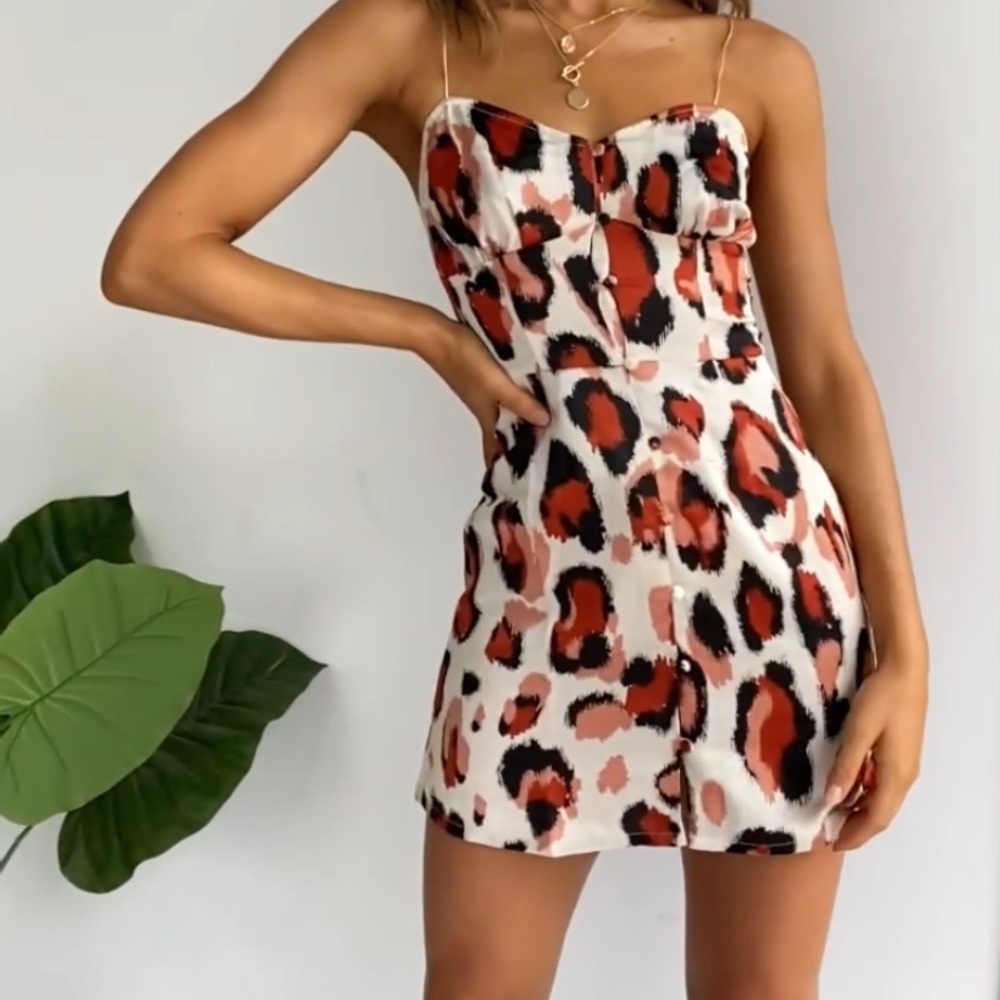 Fawn Mini Dress Satin Leopard